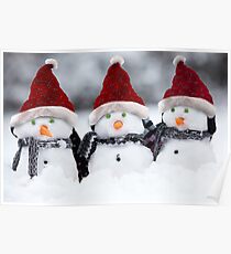 Snowmen with Christmas hats Poster