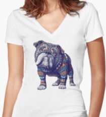 Camiseta entallada de cuello en V Bulldog inglés (Versión en color)