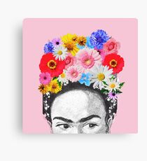 frida kahlo head flowers Canvas Print