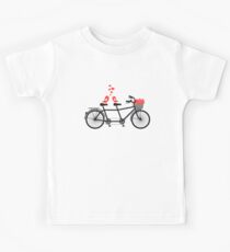 tandem bicycle with cute love birds Kids Tee