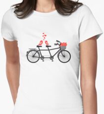 tandem bicycle with cute love birds Women's Fitted T-Shirt