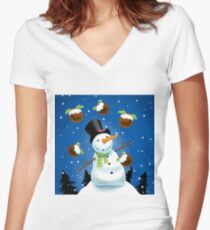 Juggling Snowman Women's Fitted V-Neck T-Shirt
