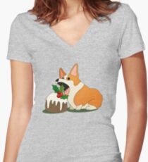 Christmas Corgi Fitted V-Neck T-Shirt