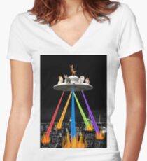 CAT INVADERS Women's Fitted V-Neck T-Shirt