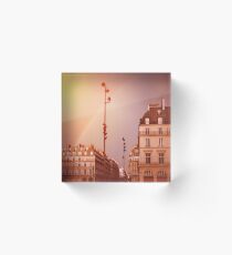 Paris Street View with Rainbow in the Sky After Rain Acrylic Block