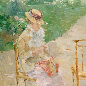 Young Woman Knitting in the Garden Impressionist Painting