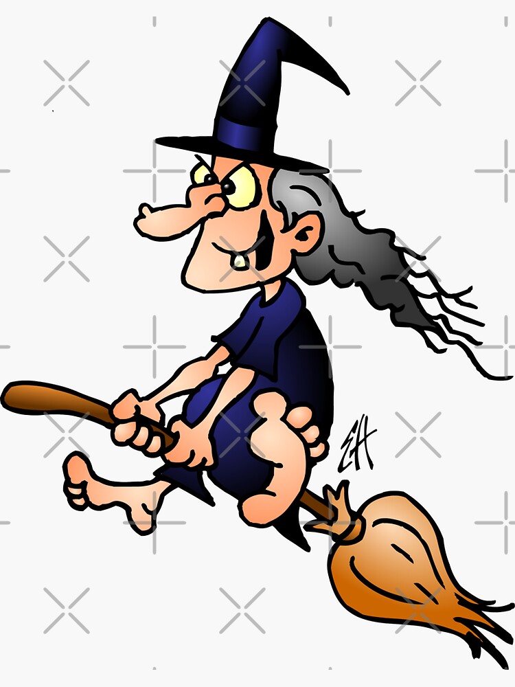 "Witch on a broom" Sticker by cardvibes Redbubble