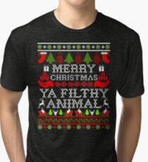 Christmas T-shirt - Merry Christmas Ya Filthy Animal Tri-blend T-Shirt