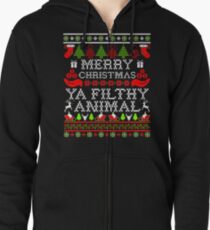 Christmas T-shirt - Merry Christmas Ya Filthy Animal Zipped Hoodie