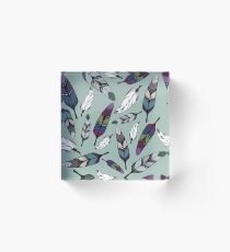 Colorful tribal feathers on mint background. Vector illustration print Acrylic Block