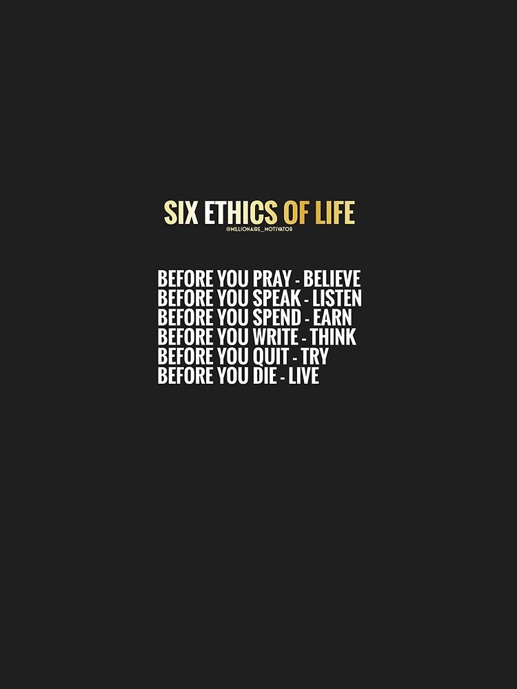 six ethics of life contrast tank by millionairemoti redbubble
