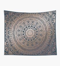 Boho Navy and Rose Gold Mandala Wall Tapestry