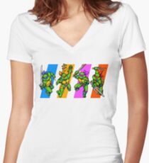 TMNT Turtles in Time Characters Women's Fitted V-Neck T-Shirt