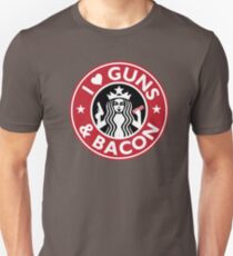 Camiseta unisex Amo la camiseta de Gun Guns and BACON Camiseta de la pistola divertida