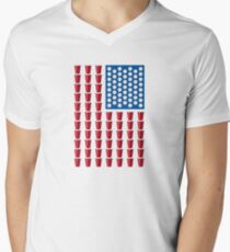 Beer Pong Drinking Game American Flag Men's V-Neck T-Shirt