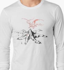 Red Dragon Above A Single Solitary Peak - Fan Art Long Sleeve T-Shirt