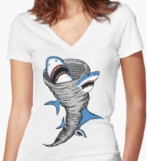 Shark Tornado Women's Fitted V-Neck T-Shirt