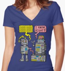 Robot Talk Women's Fitted V-Neck T-Shirt