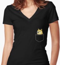Pocket Doge Women's Fitted V-Neck T-Shirt