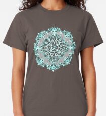 Teal and Aqua Lace Mandala on Grey Classic T-Shirt