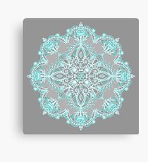 Teal and Aqua Lace Mandala on Grey Canvas Print