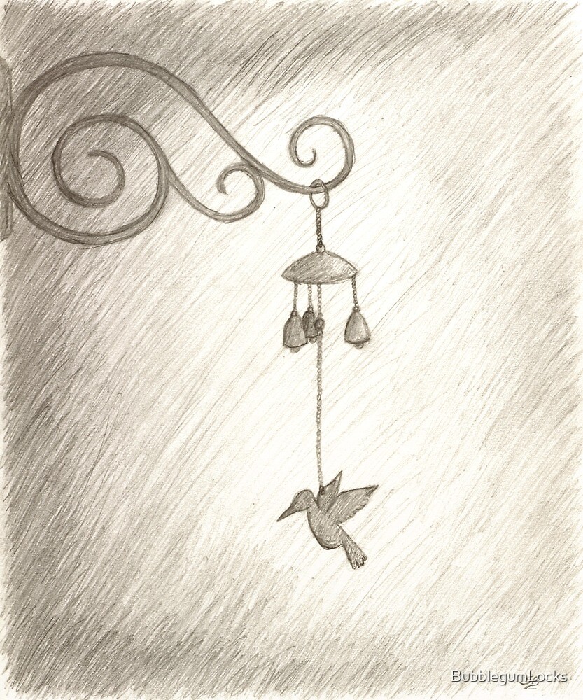 "Hummingbird Wind Chime, Pencil Drawing" by BubblegumLocks 