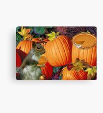 ❀◕‿◕❀SQUIRREL-PUMPKINS-AND PUMPKIN PIE-HAPPY UPCOMING THANKSGIVING TO ALL CANADIANS ON THIS DAY OF THANKS AND REFLECTION❀◕‿◕❀ Leinwanddruck