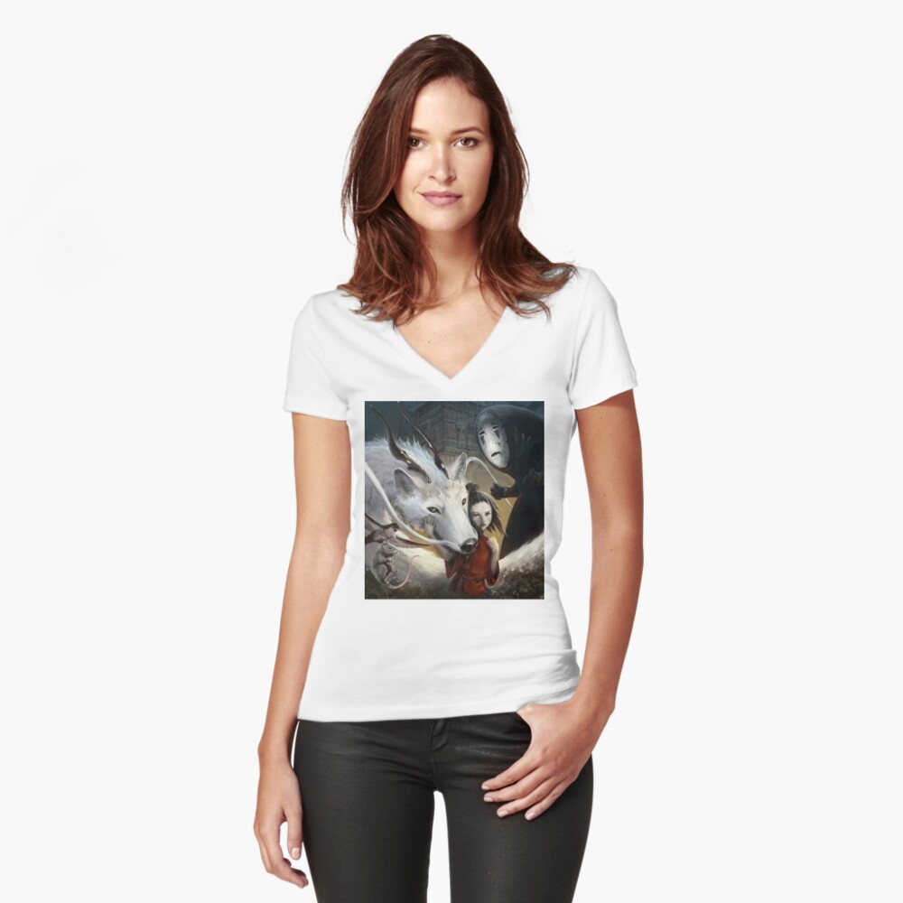 Chihiros Realistisch Tailliertes T-Shirt mit V-Ausschnitt