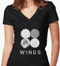 BTS Wings Logo (Black) Women's Fitted V-Neck T-Shirt