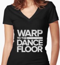 Warp to the Dance Floor (White) Women's Fitted V-Neck T-Shirt