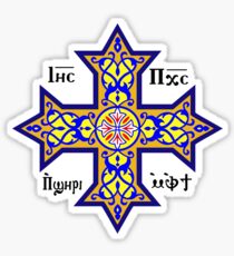 Coptic Orthodox Cross with text on blue Sticker