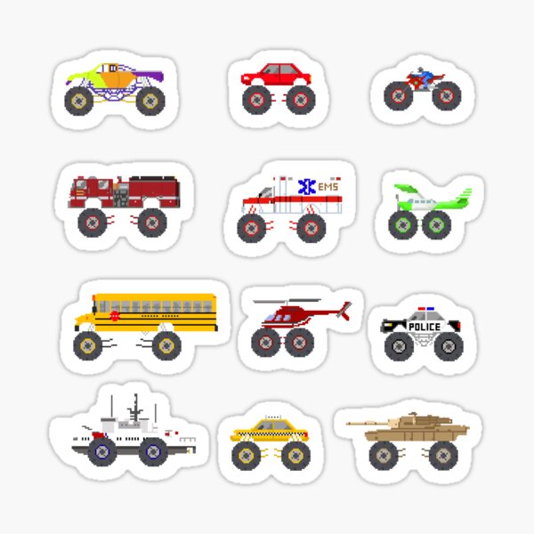 Monster Vehicles - The Kids' Picture Show - Pixel Art Sticker