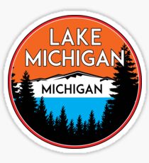 Pegatina LAGO MICHIGAN PESCA EN BARCO ILLINOIS INDIANA WISCONSIN VINTAGE TRAVEL GREAT LAKES 3