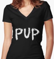 PUP Graffiti Logo White Women's Fitted V-Neck T-Shirt