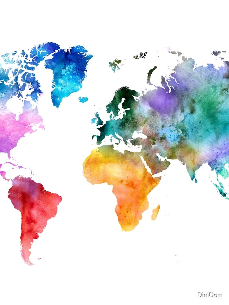 Colorful watercolor map of the world with watercolor by DimDom