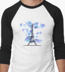 Paris Eiffel Tower Skyline Watercolor Sky Men's Baseball ¾ T-Shirt