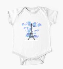 Paris Eiffel Tower Skyline Watercolor Sky One Piece - Short Sleeve