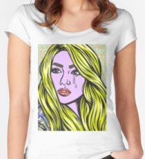 Pop Art Blonde Crying Comic Girl Women's Fitted Scoop T-Shirt