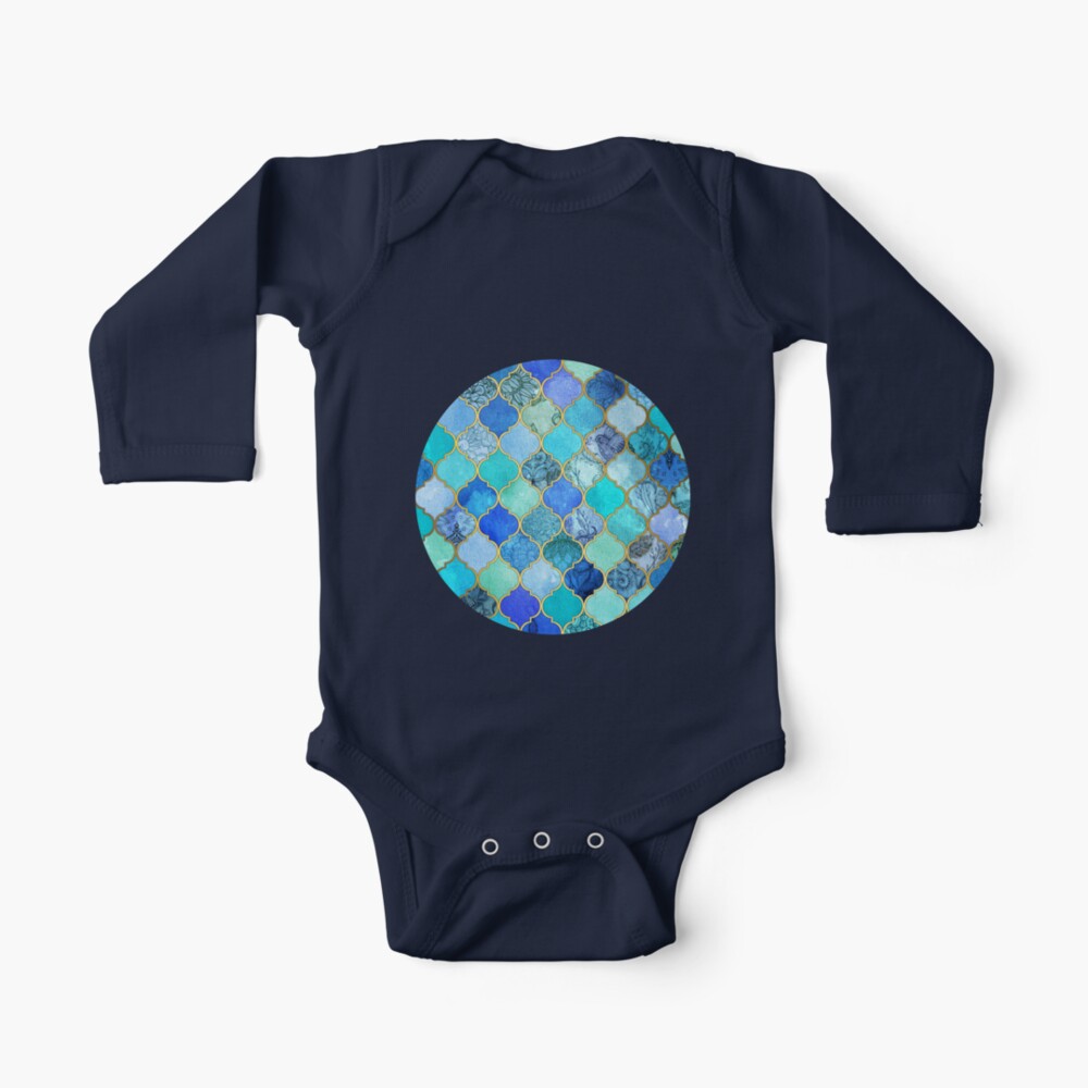 Cobalt Blue, Aqua & Gold Decorative Moroccan Tile Pattern Baby One-Piece