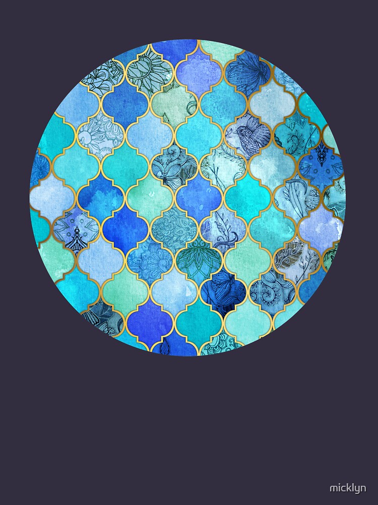 Cobalt Blue, Aqua & Gold Decorative Moroccan Tile Pattern by micklyn