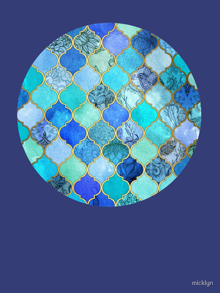 Cobalt Blue, Aqua & Gold Decorative Moroccan Tile Pattern by micklyn