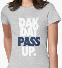 Dak Dat Pass Up. (WHITE/BLUE) Women's Fitted T-Shirt