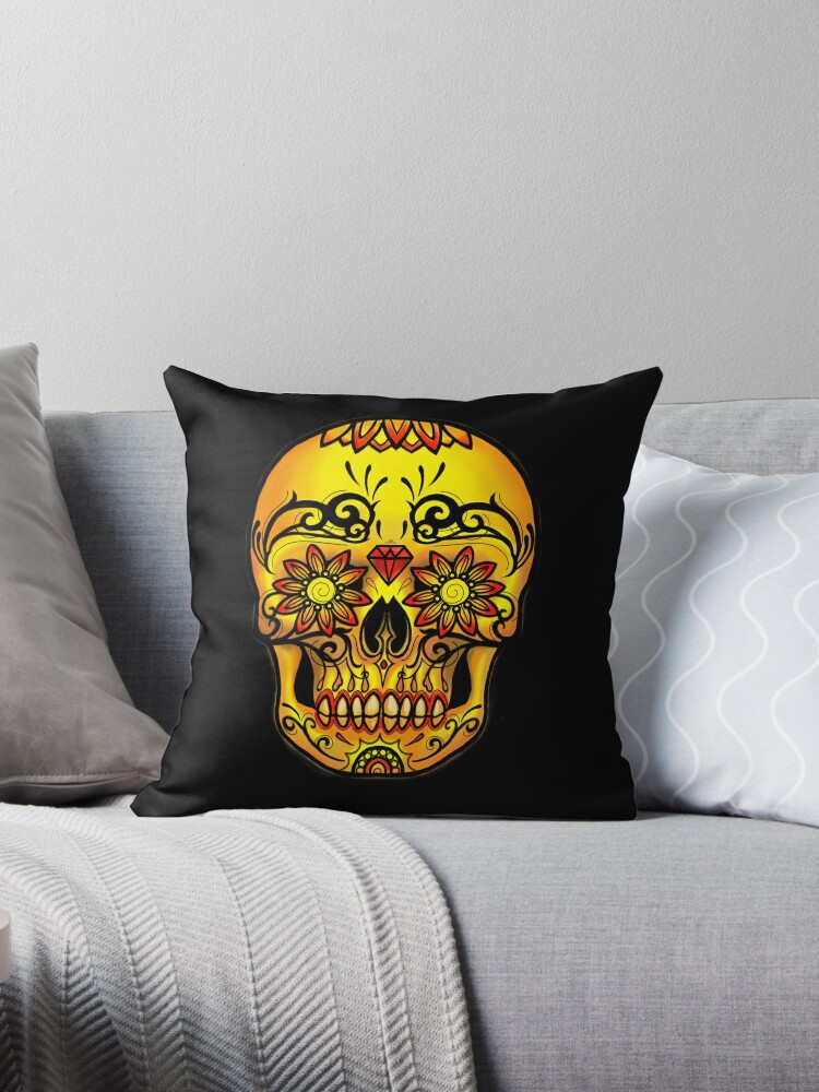 Sugar Skull Warm Colors Ink Envy Edition T Shirt Throw Pillow By Ckandrus