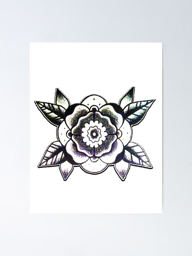 Geometric Flower Tattoo Flash Design Poster By Drtattoo Redbubble