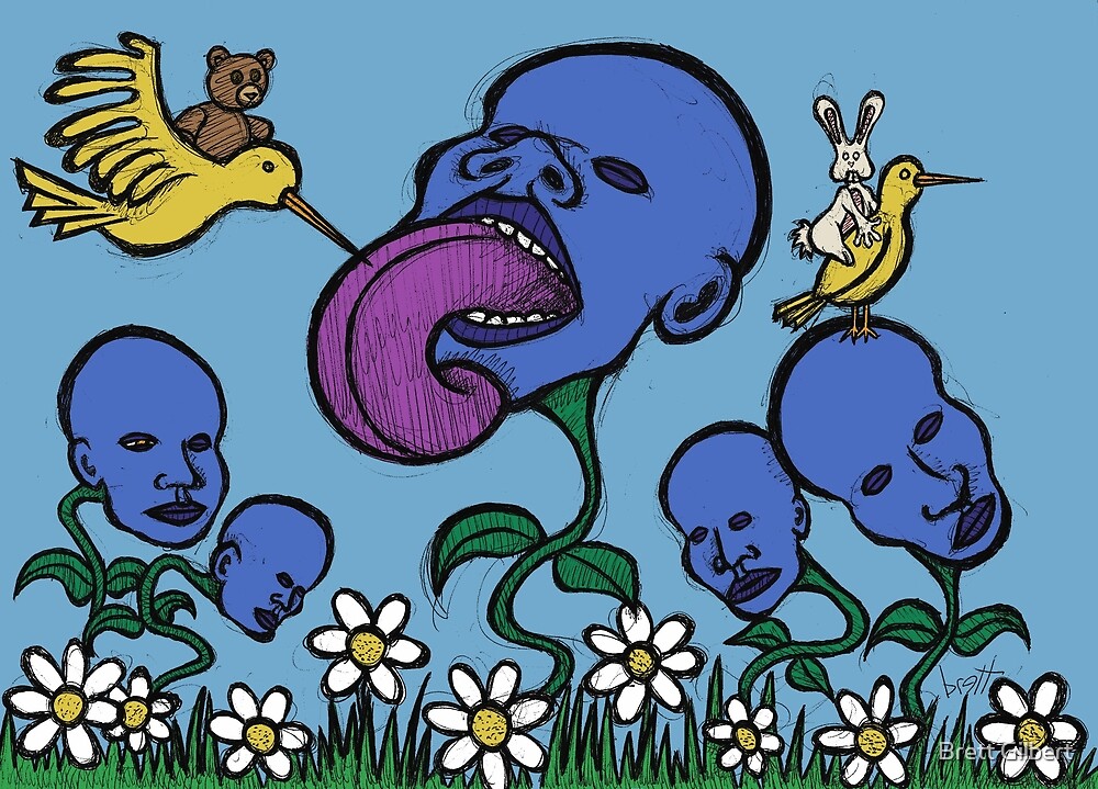 « Ours en peluche et lapin - Têtes de fleurs de myrtille » par Brett Gilbert