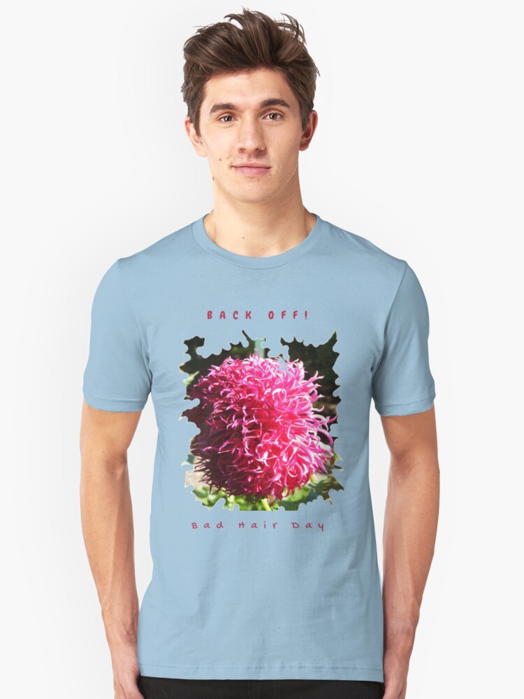 Alternate view of BAD HAIR DAY, PINK DAHLIA FLOWER Slim Fit T-Shirt