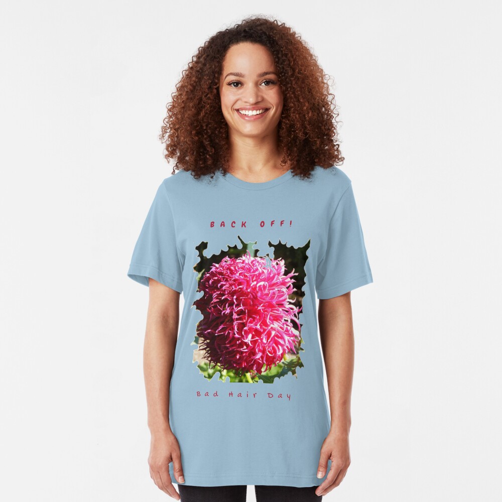 BAD HAIR DAY, PINK DAHLIA FLOWER Slim Fit T-Shirt