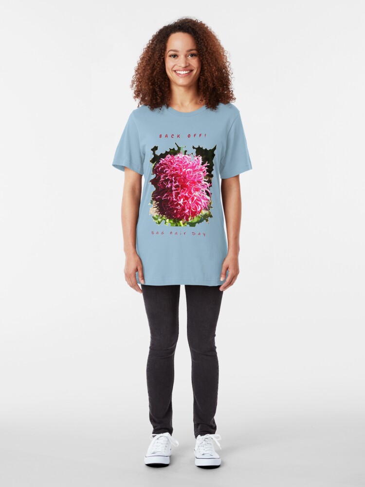 Alternate view of BAD HAIR DAY, PINK DAHLIA FLOWER Slim Fit T-Shirt