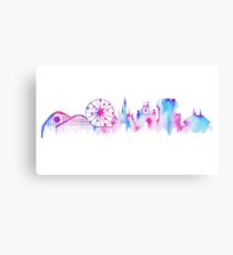California Magic Theme Park Watercolor Skyline Silhouette Canvas Print