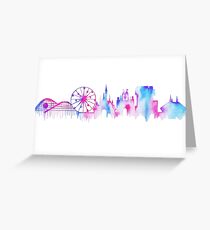 California Magic Theme Park Watercolor Skyline Silhouette Greeting Card